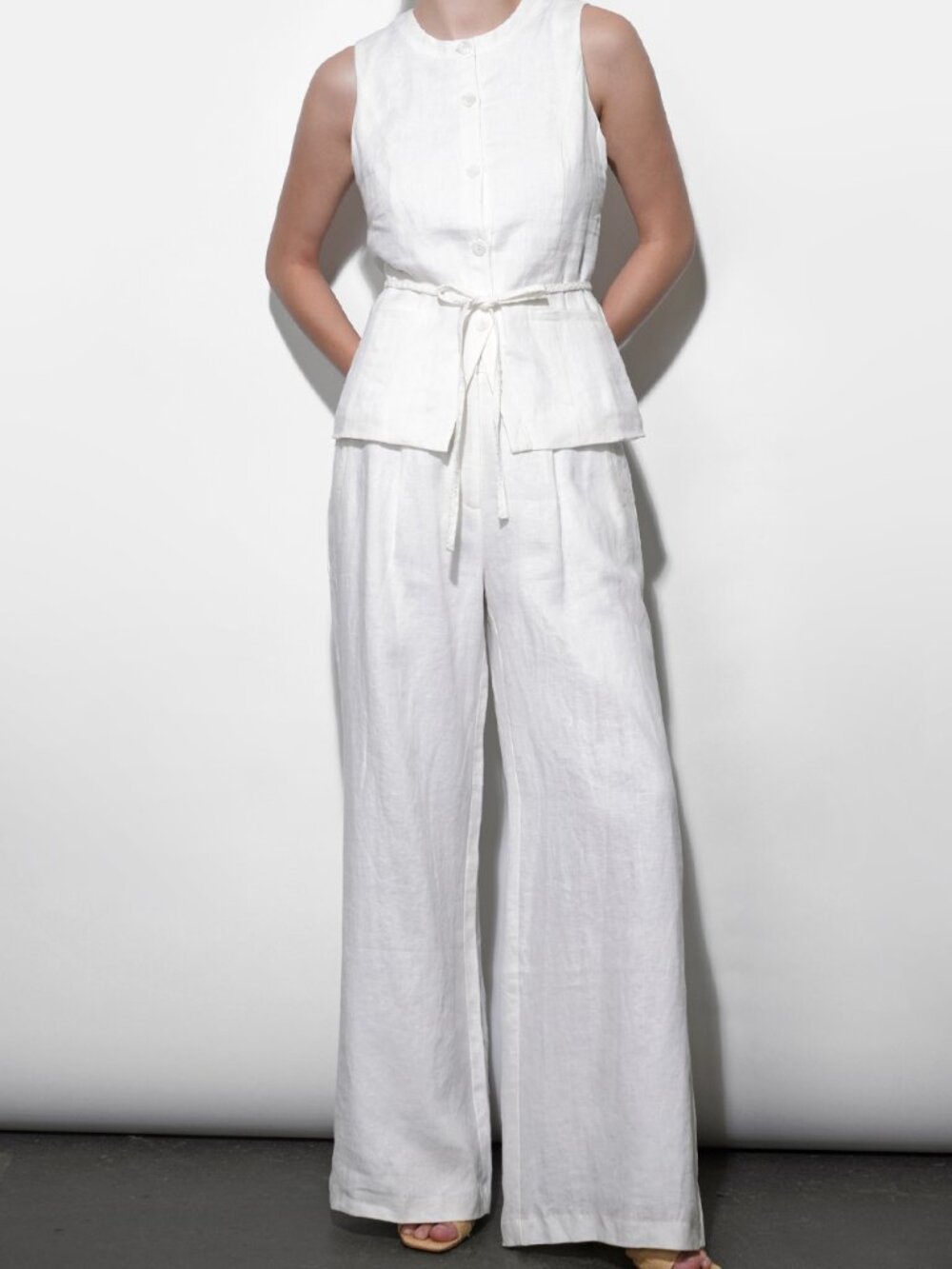Greylin Vest With Tie Belt with wide-leg pants set